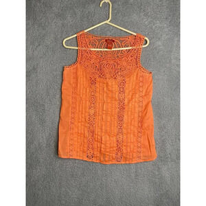 Sundance orange pintuck lace crotchet tank top boho peasant prairie light Small